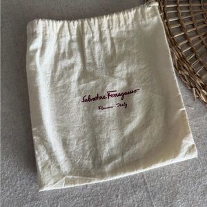 Salvatore Ferragamo Cream Empty Dust Wallet Storage Red Logo 7 X 7.75 In